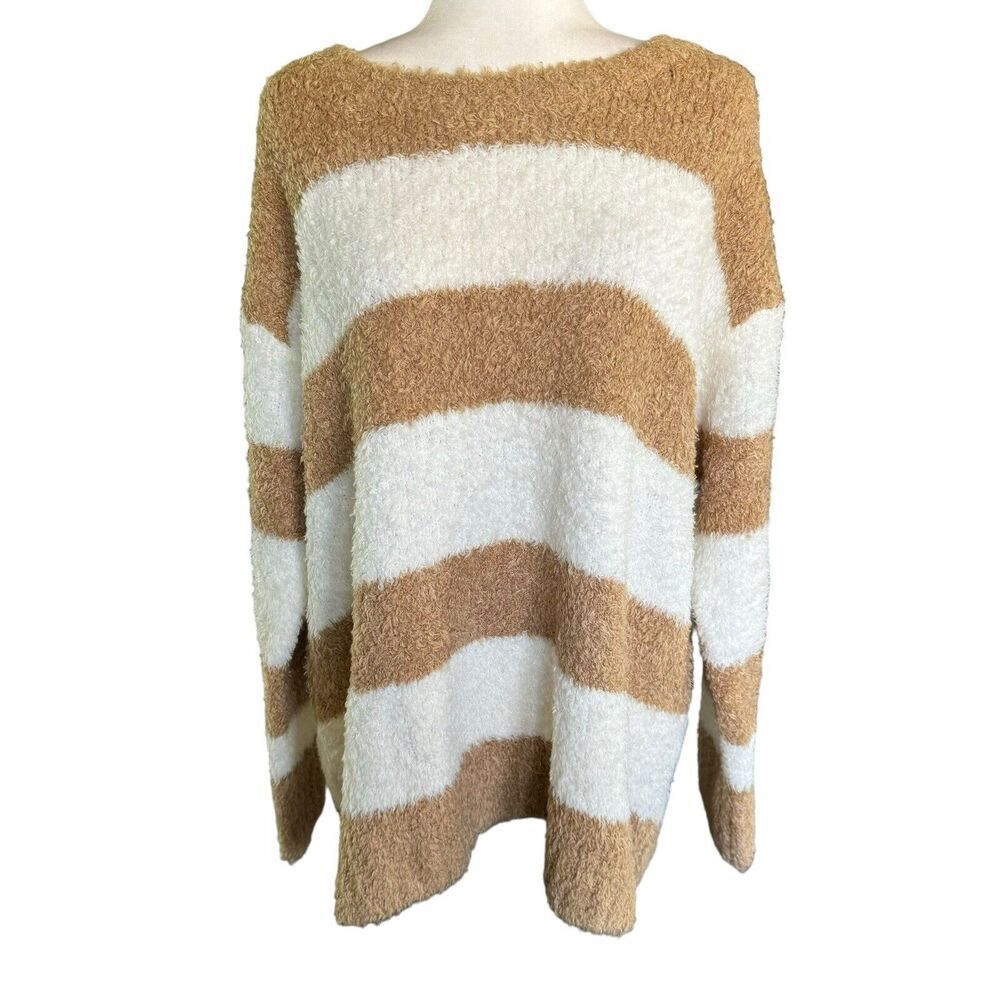 Talbots Ultra Plush Striped Sweater Tan White Crewneck Size 2X